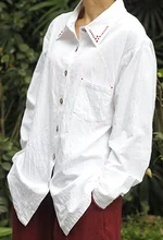 New product release in the fall of 2015, 100% cotton original design loose big yards hand-embroidered lady white shirt