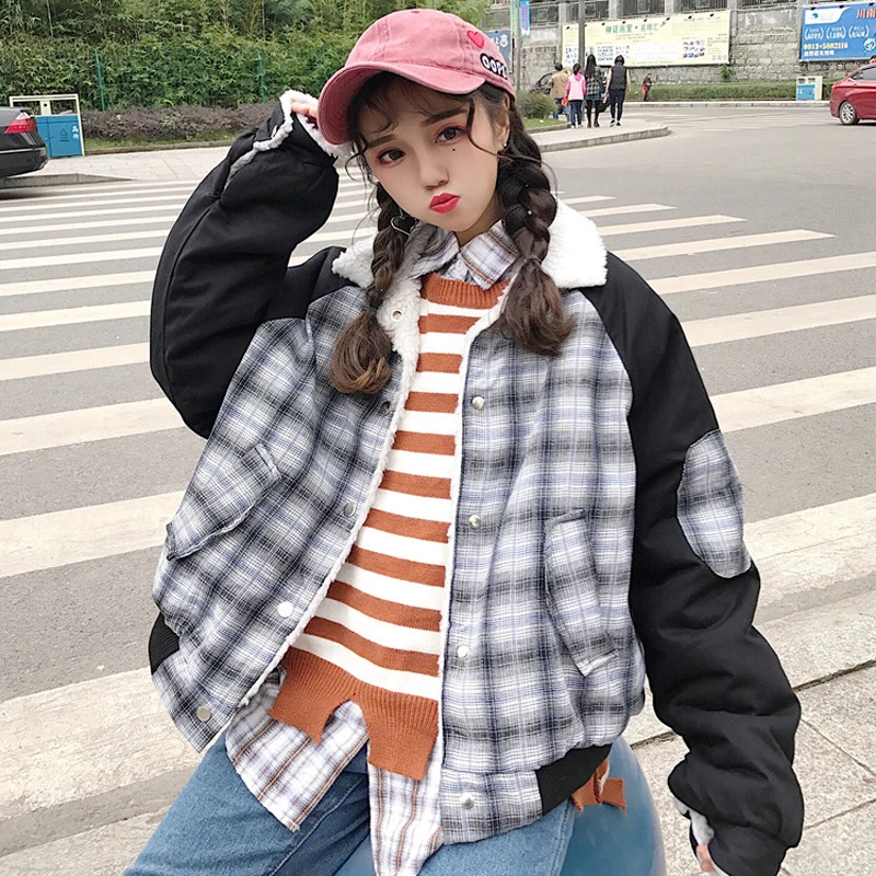 2017 г. новые зимние корейский стиль Обувь для девочек Теплая Куртка Harajuku свободные