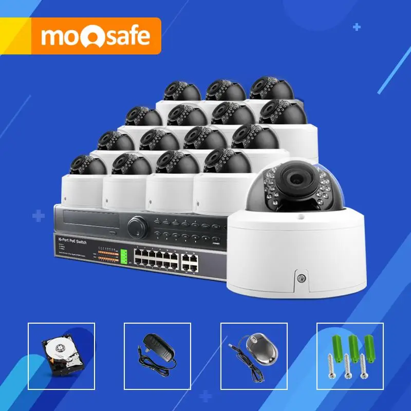 

Mosafe 16CH 1.0M HD Power Over Ethernet Outdoor Infrared LED P2P 1280*720P Night Vision Email Alarm 24CH NVR Security System