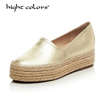 

Women Casual Shoes Genuine Leather Flats Silver Gold Loafers Women's Slip on Female Creepes Fashion Flat Platform Shoes Woman