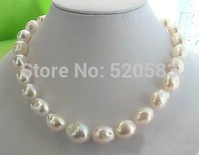 

HUGE 17" 15MM WHITE BAROQUE FRESHWATER PEARL NECKLACE SILVER AAA