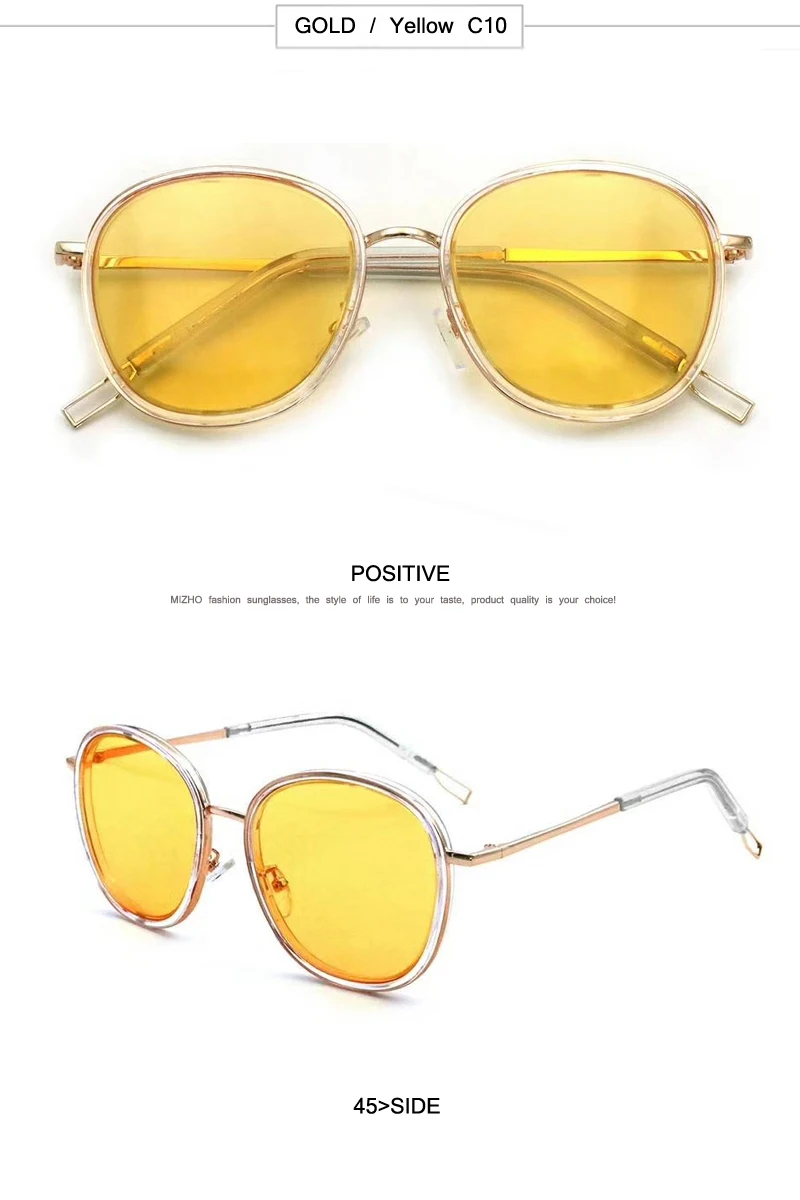 MIZHO прозрачные желтые линзы пластиковые Овальные Солнцезащитные очки женские высокого качества UV400 реальный цвет хип хоп мужские корейские очки для Mujer