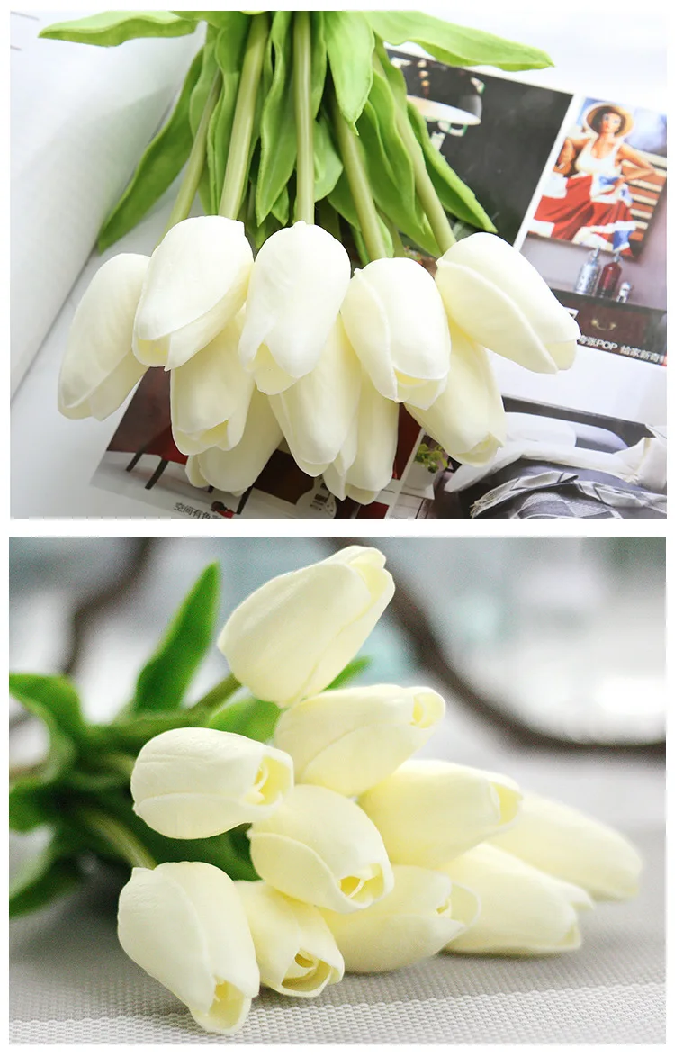 1Pc Artificial tulips Flower for Cheap PU Fake flowers hand made white tulip many color options 9 4