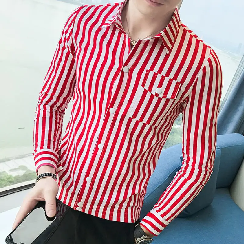 Men's Multi Striped Oxford Dress Shirt with Left Chest Pocket Smart Casual Regular Fit Button-down Party Skinny | Мужская одежда