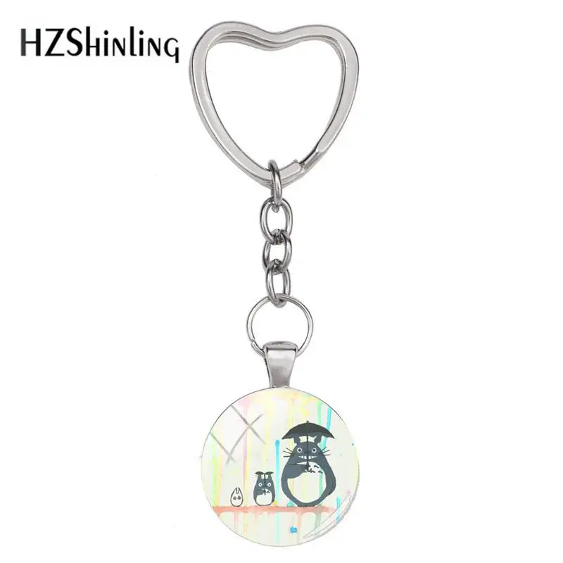 

2018 New My Neighbor Totoro Keyring Art Photo Heart Key Chain Glass Cabochon Keychains Handmade Jewelry Accessory