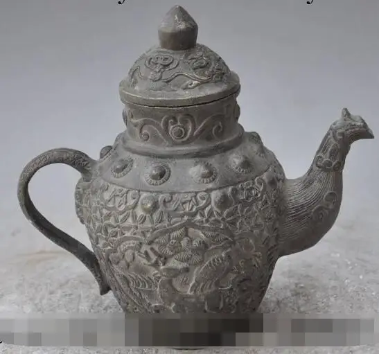 

S4228 7"chinese fengshui bronze Pine animal deer d beast statue Wine Tea Pot Flagon