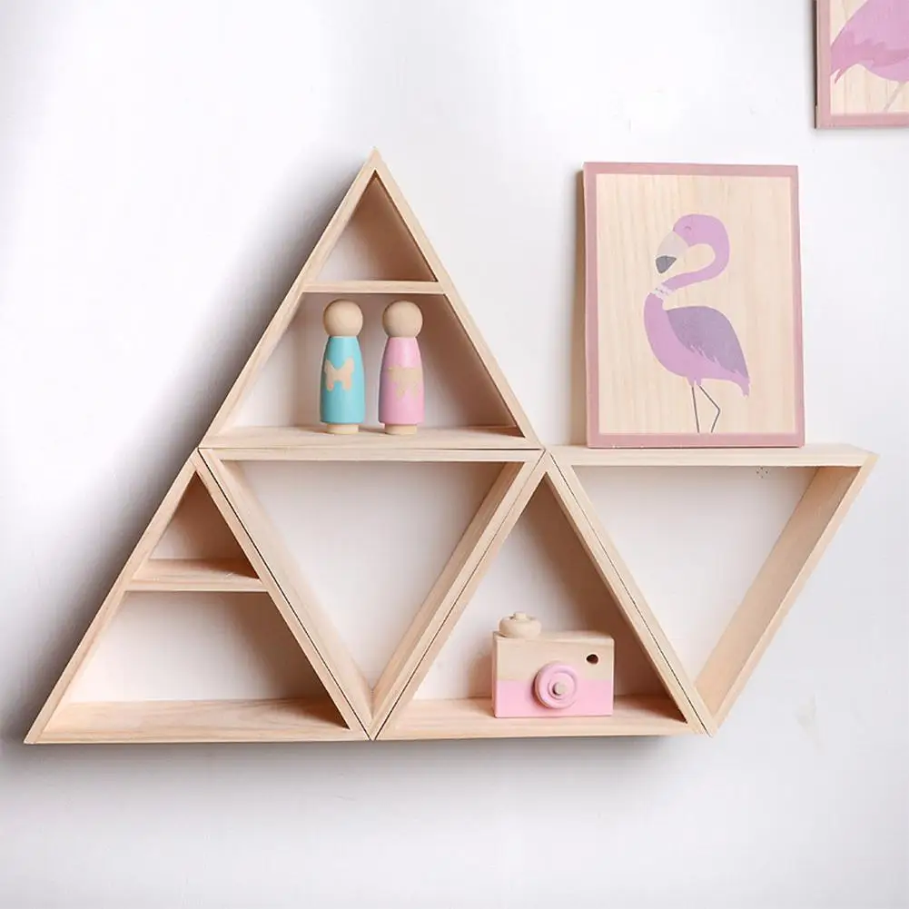 

1Pcs Triangle Wooden Floating Shelf Storage Display Book Shelf For Bedroom Living Room Kitchen Office Children Home Decoration