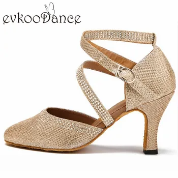 

Dancing Shoes Silver And Golden With Rhinostone Heel Height 8cm Comfortable Salsa Ballroom Dance Shoes For Women NL192