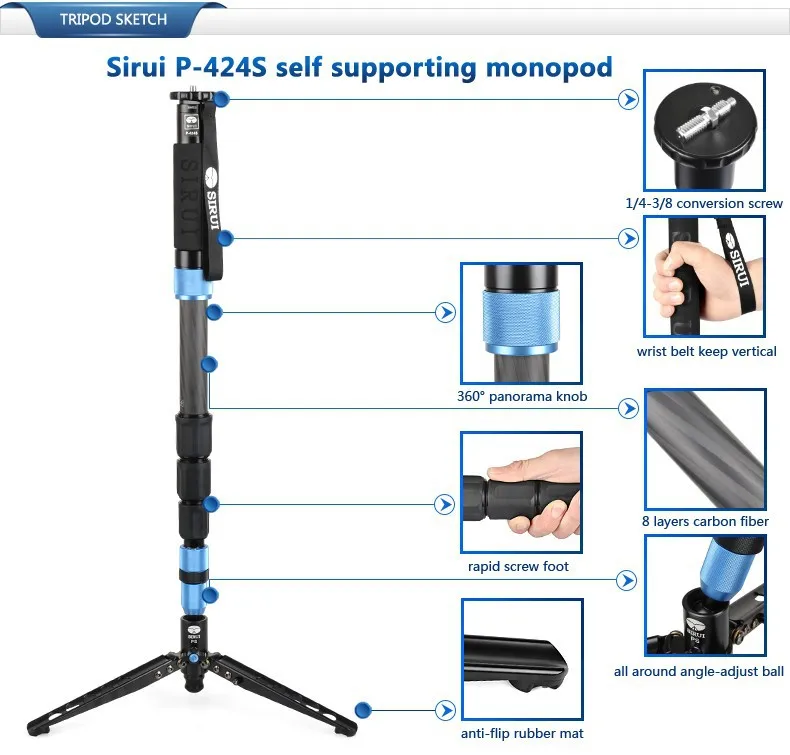 Sirui P-424SR монопод из углеродного волокна для фото/видео