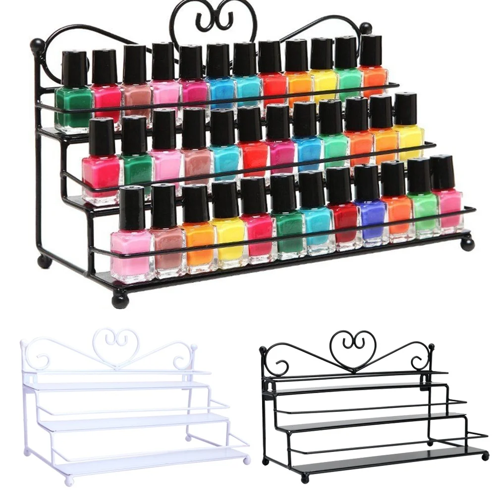 

3 Tier Metal Heart Shape Nail Polish Holder Display Wall Rack Table Organizer