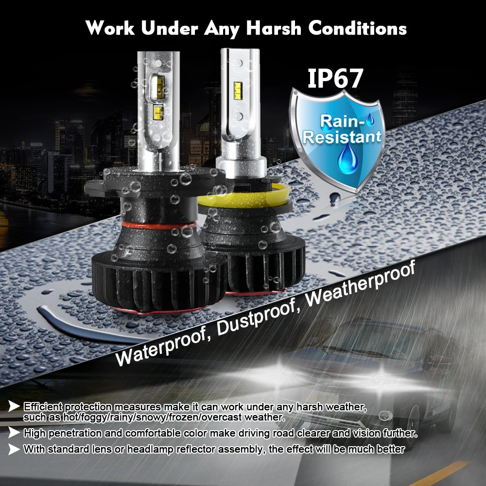 CNSUNNYLIGHT с Lumi светодиодный s ZES Chips H7 H11 H4 H1 9900LM 72 Вт/комплект 9005 Автомобильная фара 9006