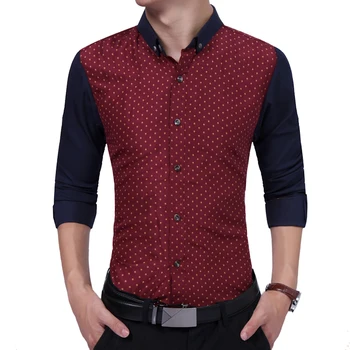 

Brand 2018 Fashion Male Shirt Long-Sleeves Tops Small Mushroom Print Casual Shirt Mens Dress Shirts Slim Men Shirt