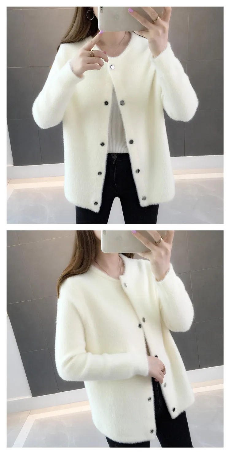 Свитер куртка, Корейская версия стиль осеннее платье, свободная Имитация норки с длинными рукавами свитер