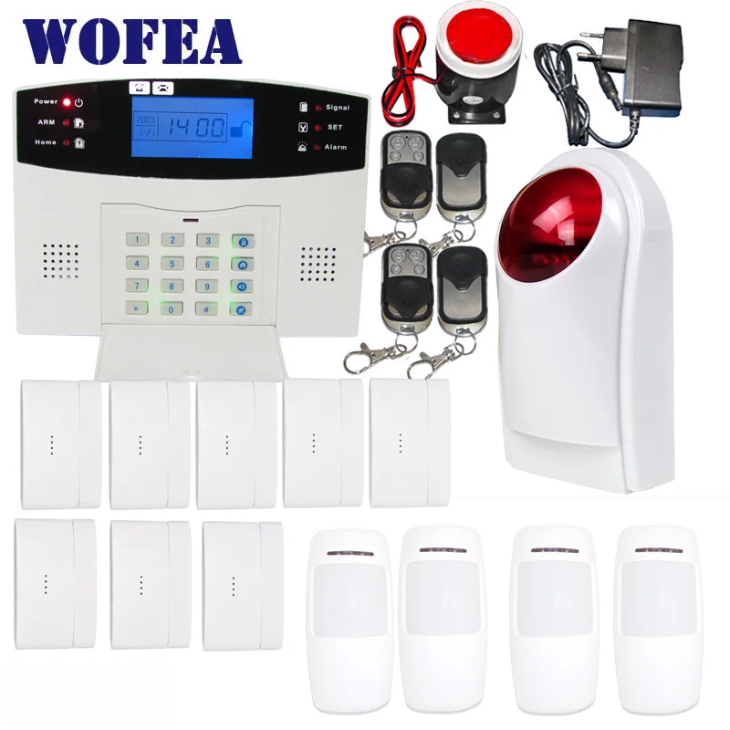 

wofea home security GSM alarm system with 99 wireless zone and 7 wired zone flash siren set LCD display