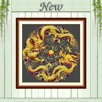 

Double Dragon mascot black cloth painting counted on canvas DMC 14CT 11CT unprinted Cross Stitch Embroidery kits Needlework Sets