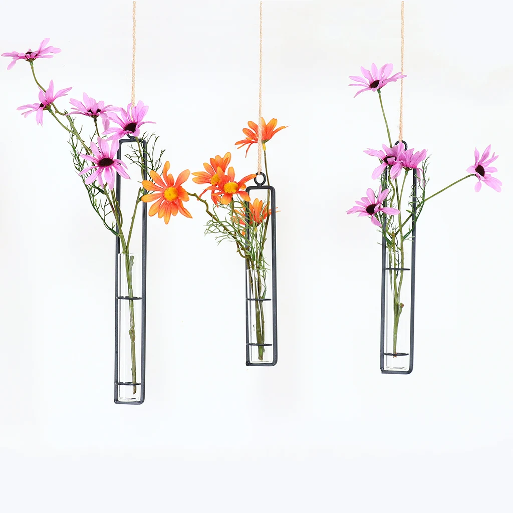 Shabby Chic Wrought Iron Crystal Glass Wall Hanging Flower Vase Planter Terrarium Container Flower Pot