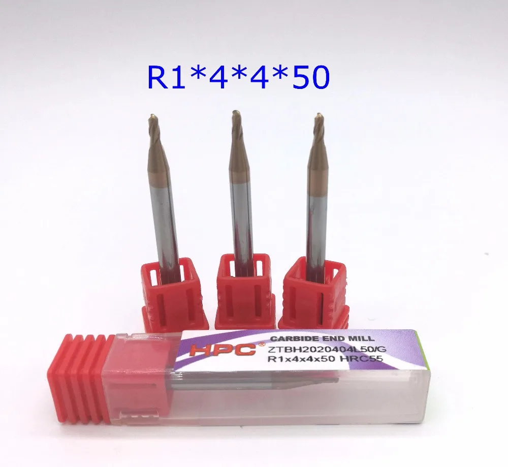 

hotsail 5pcs assortment size R1*4*4*50 ball nose HRC55 tungsten solid carbide end mills cutter CNC machine tool