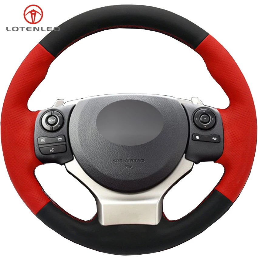 

LQTENLEO Black Red Leather Car Steering Wheel Cover For Lexus CT200 IS200t IS250 IS300 IS350 NX200 NX200t NX300 RC200 RC200t RC3