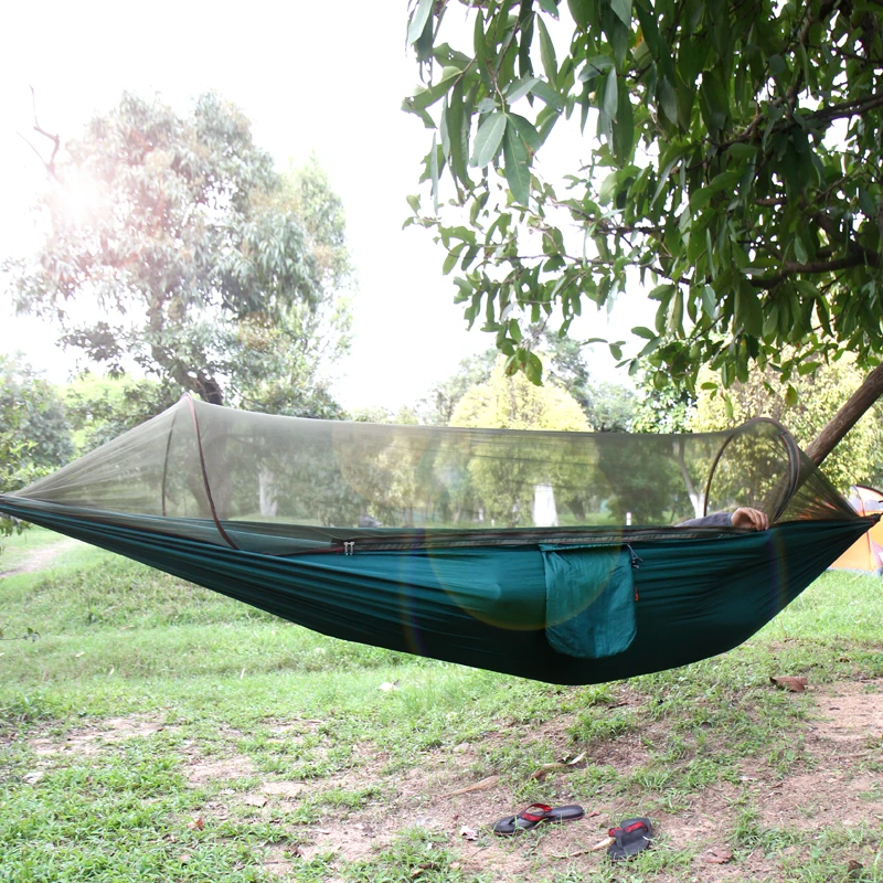  Portable High Strength Parachute Fabric Camping Hammock Hanging Bed With Mosquito Net Sleeping Hamm