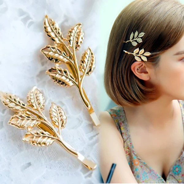 

Hot 1 Pc Women Girl Trendy Popular Charming Golden Leaf Design Hairpin Hair Clip