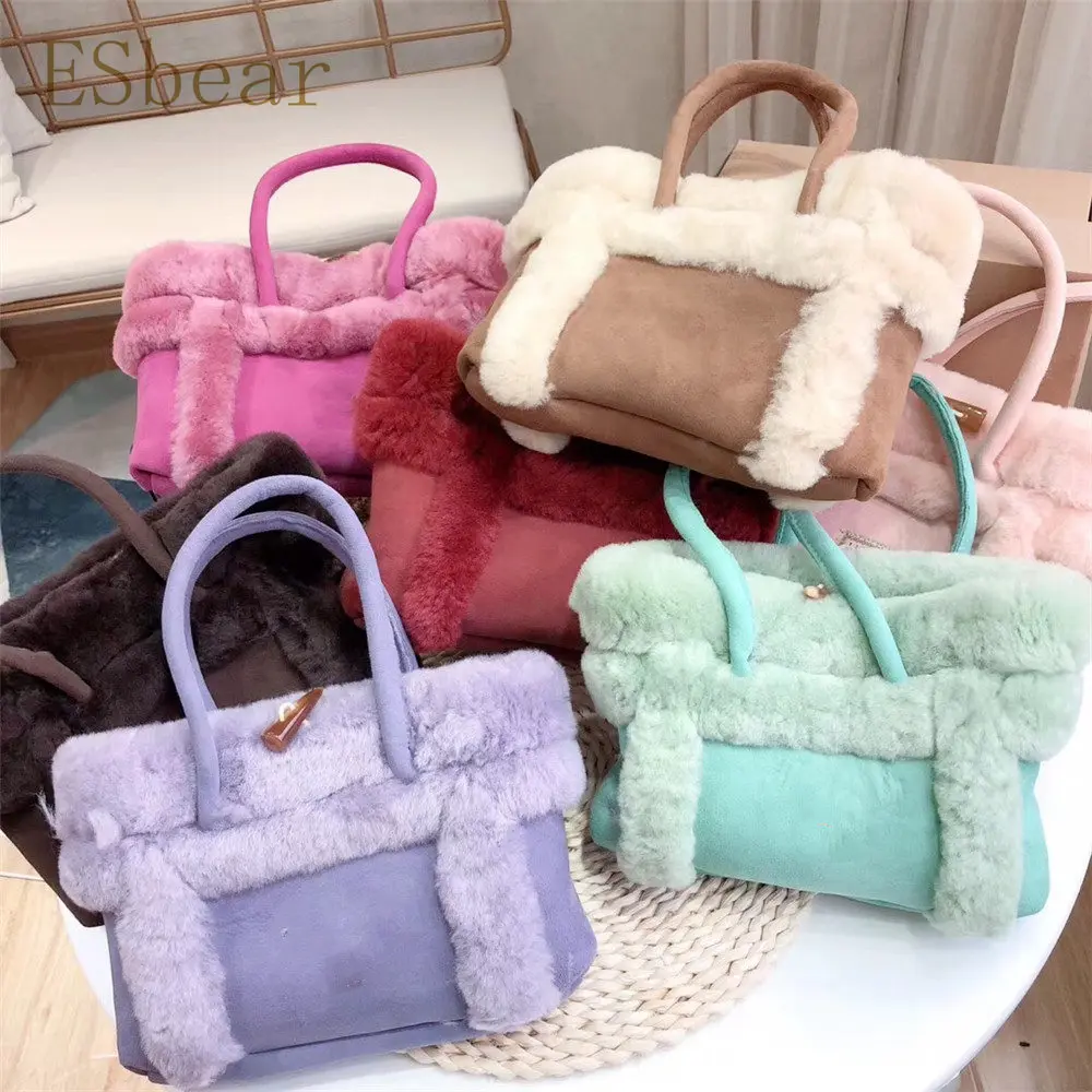 

Esbear Top Australia Sheepskin Leather Handbags Winter Warm Wool Fur Women's Bags 2019 New Casual Female Bags Luxury Brands Bags