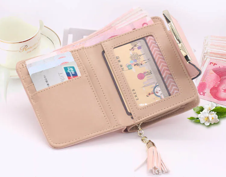 Корейский милый кот аниме кожаный тройной бумажник тонкий мини-кошелек женский маленький клатч женский кошелек для монет и карт держатель доллар клатч