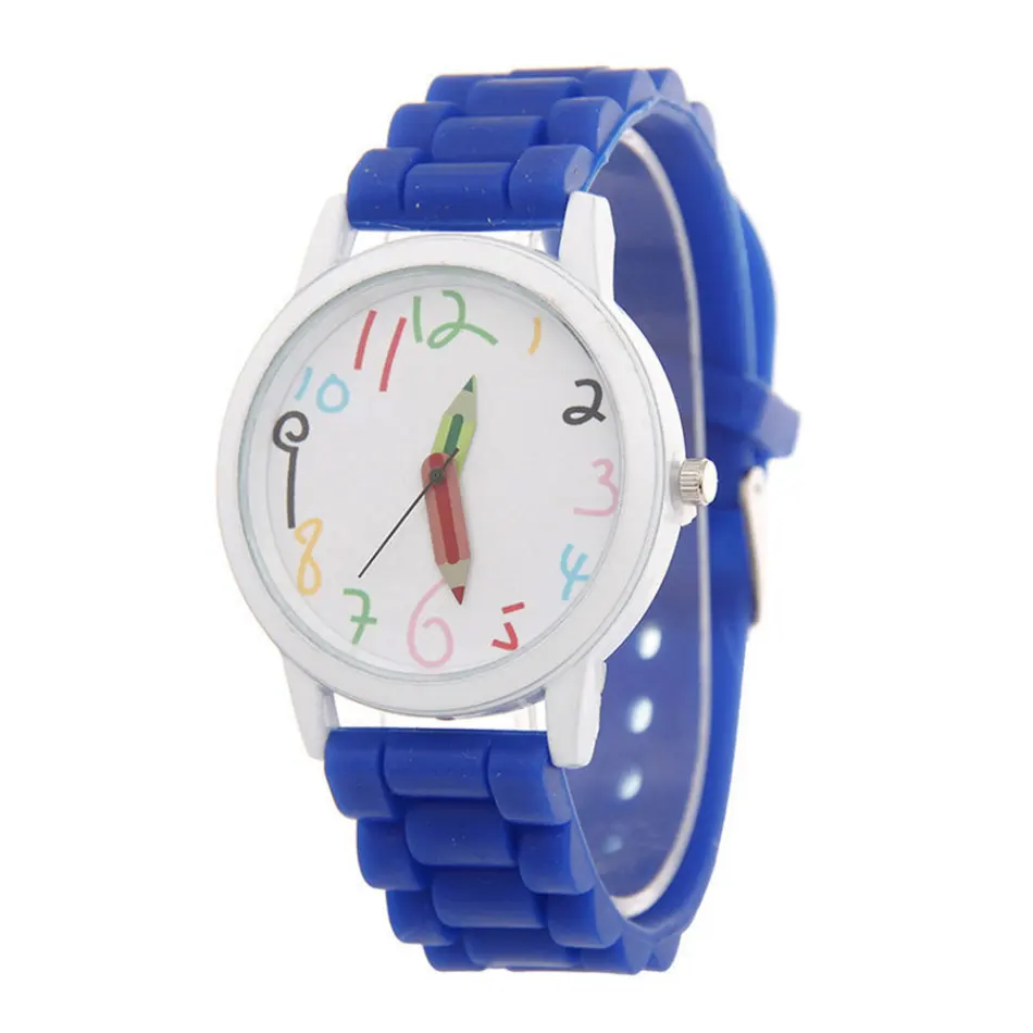 Многоцветные Силиконовые кварцевые часы Детские аксессуары модные детские часы карандаш указка часы - Цвет: Синий