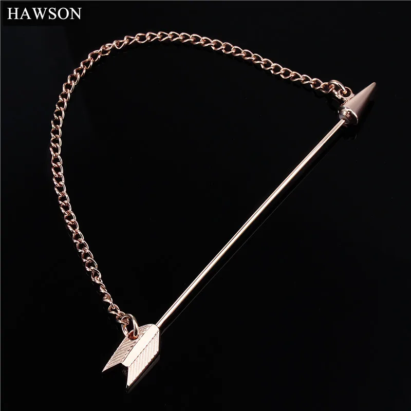 

Arrow Brooches for Women Men Free Shipping Rose Gold Color Collar Bar Pins with Chain for Men