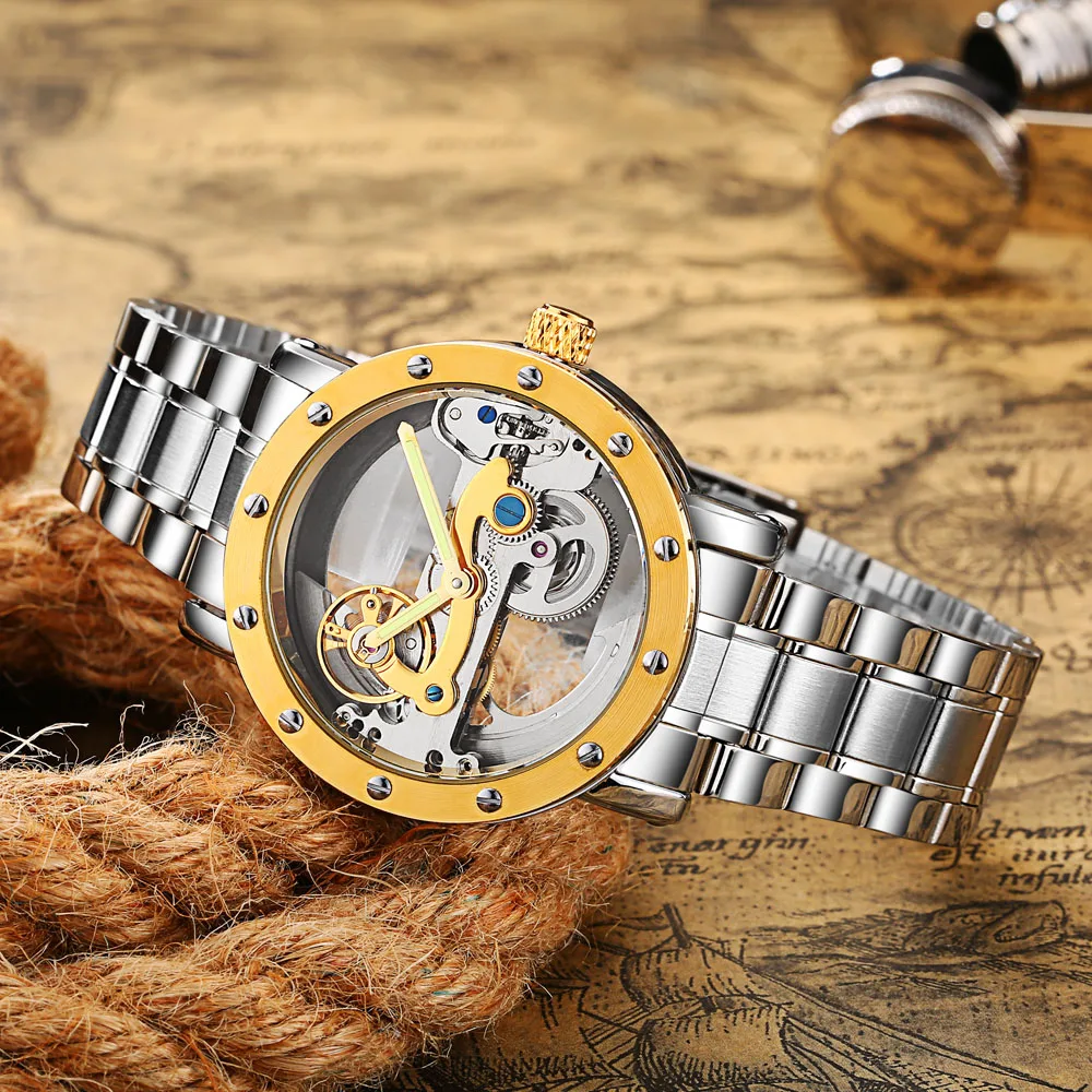 New 2020 Man Watch Luxury Mechanical Watch Men Stainless Steel Automatic Self Wind Watch Skeleton Transparent Hollow Watch