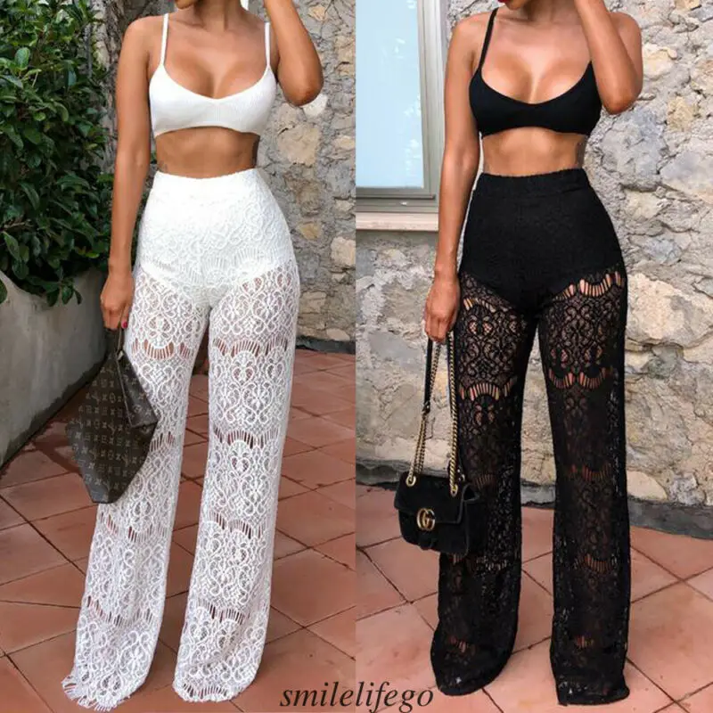 

2019 Summer Outfits Set Sexy Womens Crop Top Lace Pants Two Piece Playsuit Long Jumpsuit Bodysuit Romper Wear Clubwear Clothes