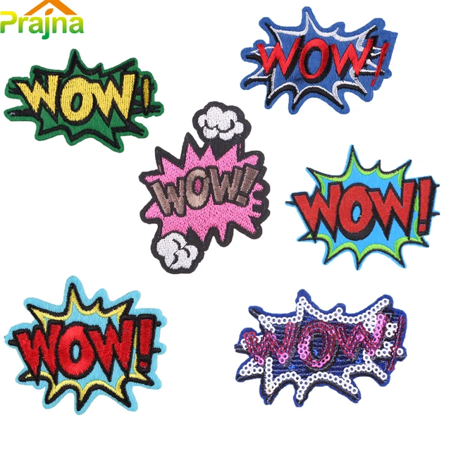 Design Letter Wow Patch Stickers Cartoon Embroidered Patches For Kids Cool Jeans Patch Applique Funny Design Letter Wow Patch Stickers Cartoon Embroidered Patches For Kids Cool Jeans Patch Applique Funny