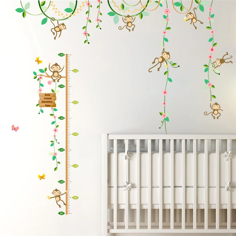 

Cheeky Monkeys climbing flower tree diy height measure wall stickers decorative animal home decor for kids baby room decal