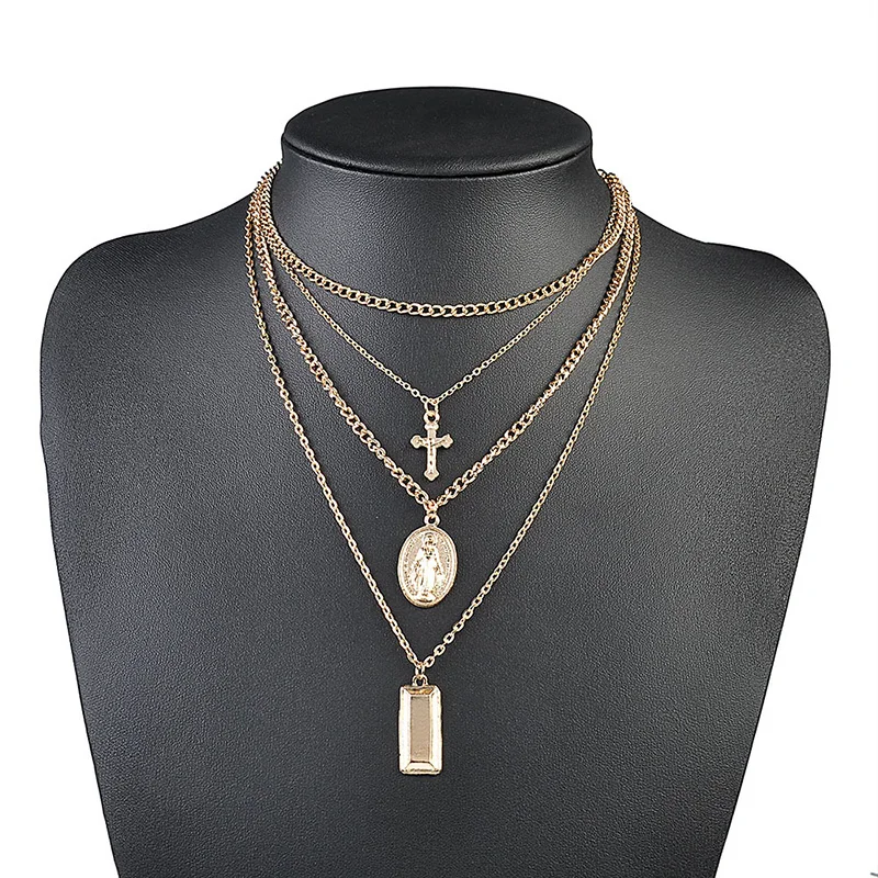 2 pattern necklace retro exaggerated alloy cross multi layer pendant necklace unisex section