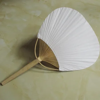 

100pcs White Round Hand Fans with Bamboo Frame and Handle Wedding Party Favors Gifts Paddle Paper Fan wen6068