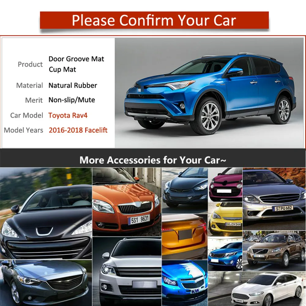 Противоскользящий коврик со слотом для ворот резиновый подстаканник Toyota RAV4 2016 2017