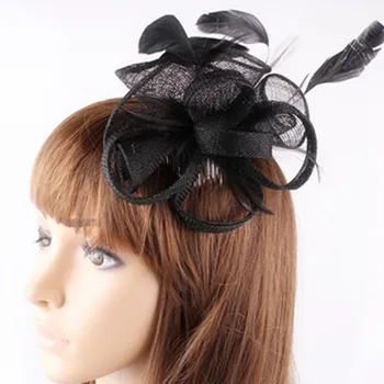 

Vintage black Ladies elegant feather flowers sinamay fascinators for party hat bridal hair accessories kentucky wedding headwear