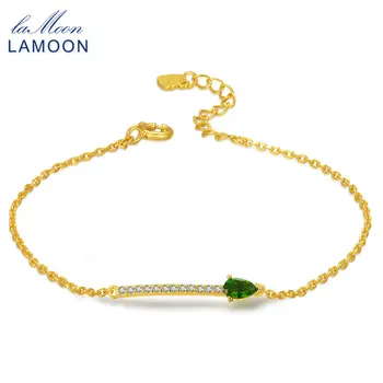 

LAMOON Charm Bracelet Femal 100% Natural Green Diopside Trendy 925 Sterling Silver Fine Jewelry for Women S925 Bracelets HI041