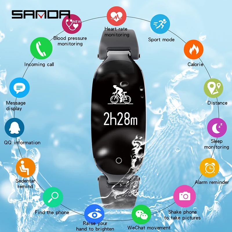 

SANDA S3 Smart Watch IP67 Waterproof Heart Rate Monitor Blood Pressure Fitness Bluetooth Women Smartwatch For Android IOS