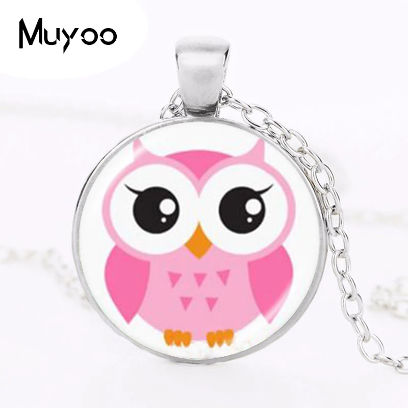 Cute Cartoon Owl Pendant Necklace Bird Jewelry Glass Cabochon Dome Animal Picture Sweater Chain Fashion Women HZ1 | Украшения и