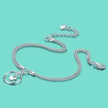 Mujeres de la manera 925 tobilleras de plata lindo colgante circular lady popular joyería de pie Sólido cadena de pie de plata 27 cm