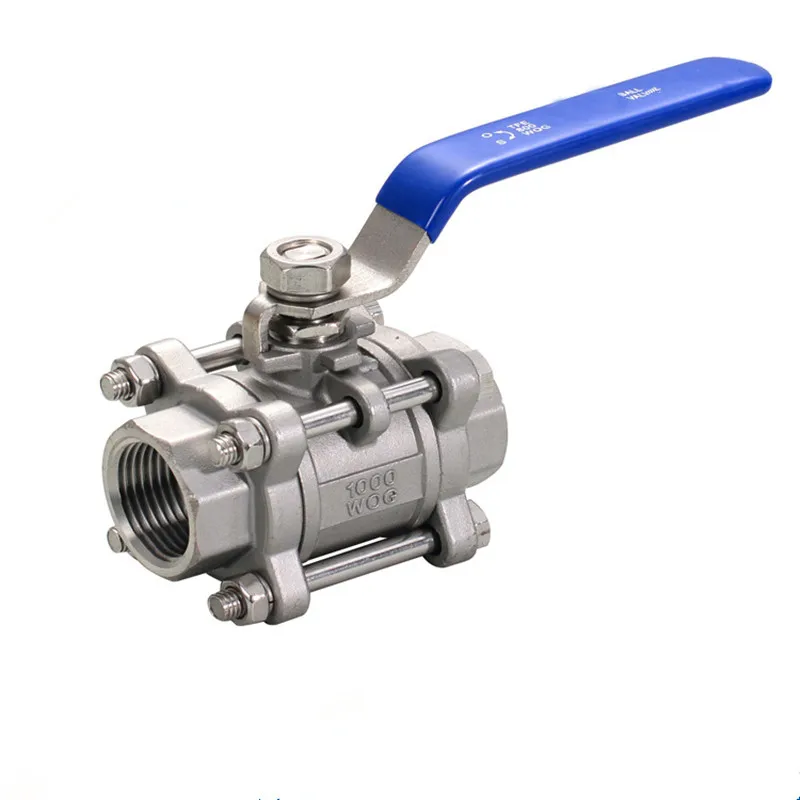

BSPT 1/2" DN15 3 Piece Full Port Ball Valve Thread Type Stainless Steel 304 1000psi Handle with Blue Vinly Insulation