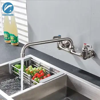 

Brushed Nickel Kitchen Faucet Wall Mounted Kitchen Mixer Tap Bathroom Basin Faucet Rotate SpoutFaucet Brass Vanity Sink Crane