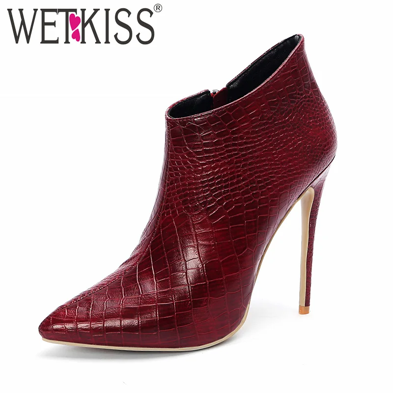 

WETKISS Occident Print Women Ankle Boots Pointed Toe Footwear High Heels Female Boot Fashion Shoes Woman Spring Plus Size 43