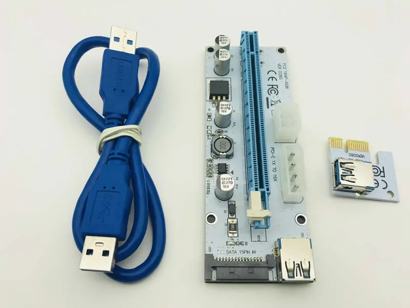 

60 см PCIE Express Riser VER008S 3в1 SATA 4Pin 6Pin Power USB 3,0 PCI-E 1x к 16x PCI-E Riser Card для BTC Antminer Miner