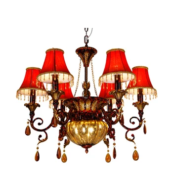 

retro red crystal 6/8/9heads pendant light living room bedroom light art pendant lamp diffuse coffee shop western lamps ZA923124
