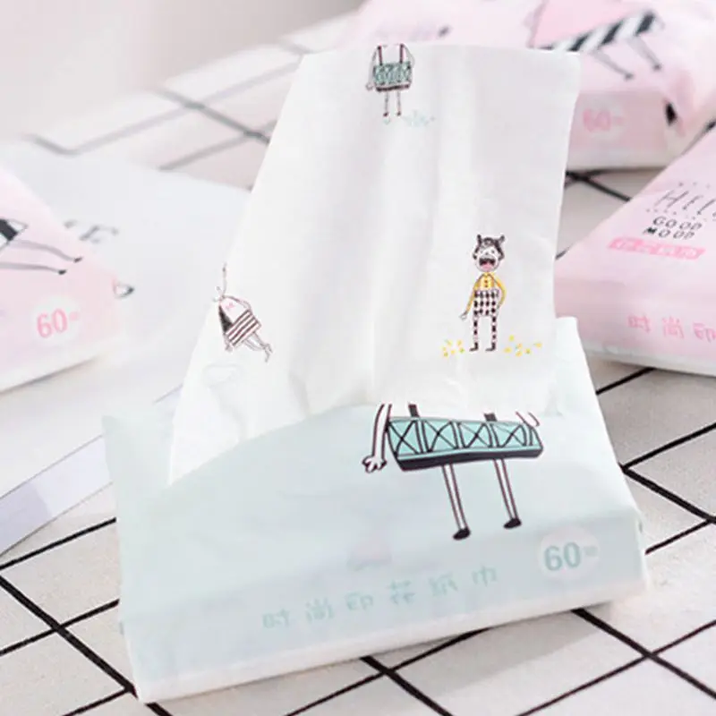 60Pcs Pack 3 Ply Disposable Facial Paper Tissues Thickened Cute Colorful Cartoon Printing Napkins Portable Car 3