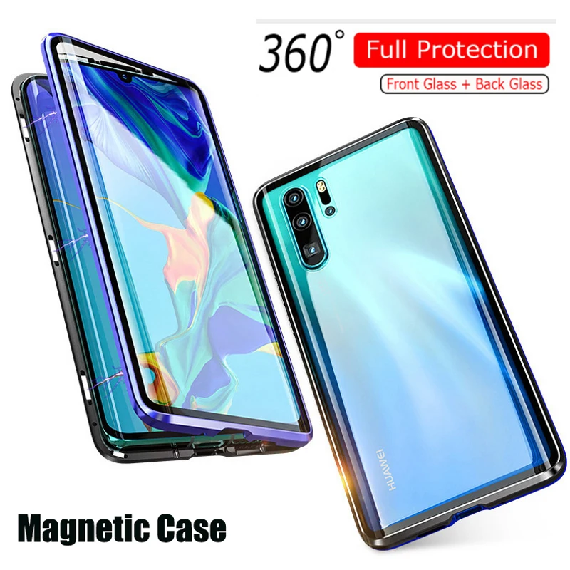 Магнитный чехол для Huawei P30 Pro прозрачный с полным покрытием закаленное стекло 360 |