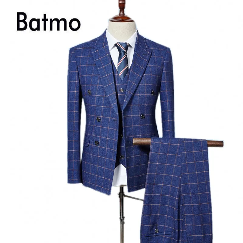 

2017 new arrival high quality fashion double breasted suits men,Classic plaid men's suit,size S-XXXL, jacket+pants+vest