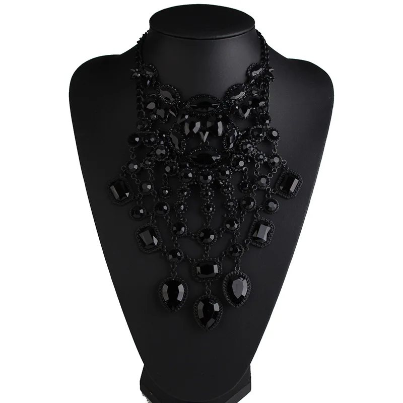 Qiaose, модное ожерелье с черной каплевидной подвеской, ювелирное изделие для женщин, макси массивное ожерелье, богемное ожерелье