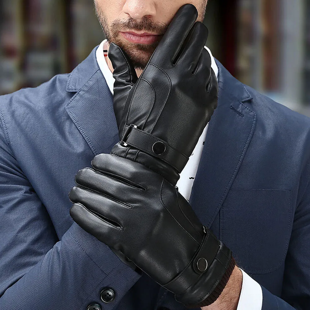 1 Pair Men Outdoor Sports Leather Gloves Touch Screen Gloves Winter